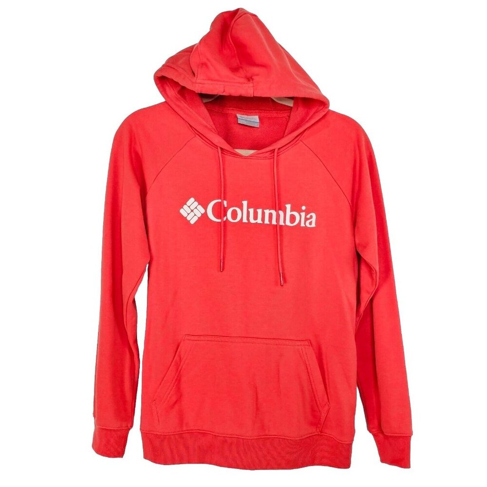 Columbia Womens Lightweight Hoodie Small Orange White Spellout Outdoor Sporty